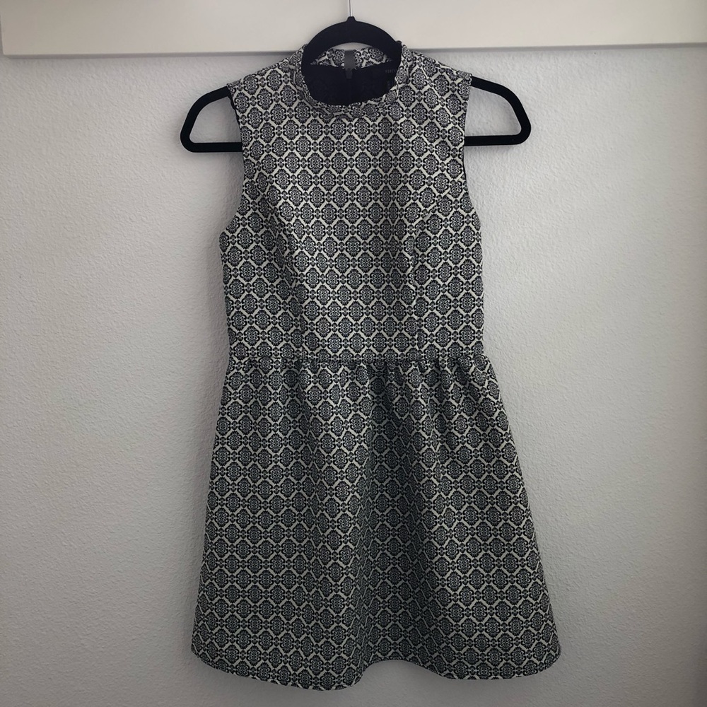 Navy and white high collar dress